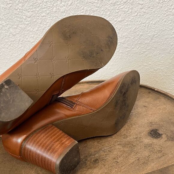 Jack Rogers Brown Oak Leather Heeled Side-Zip Ankle Booties Women's Size 7 M - Picture 12 of 12